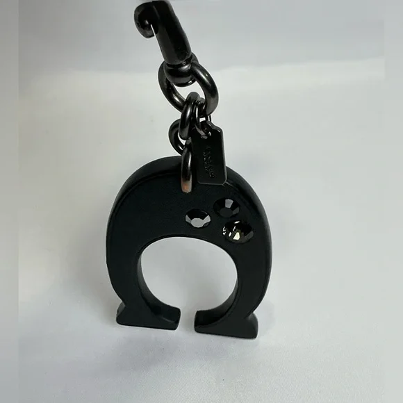 Coach Black Leather C Keychain with Rhinestone Gem Accents - Picture 9 of 9